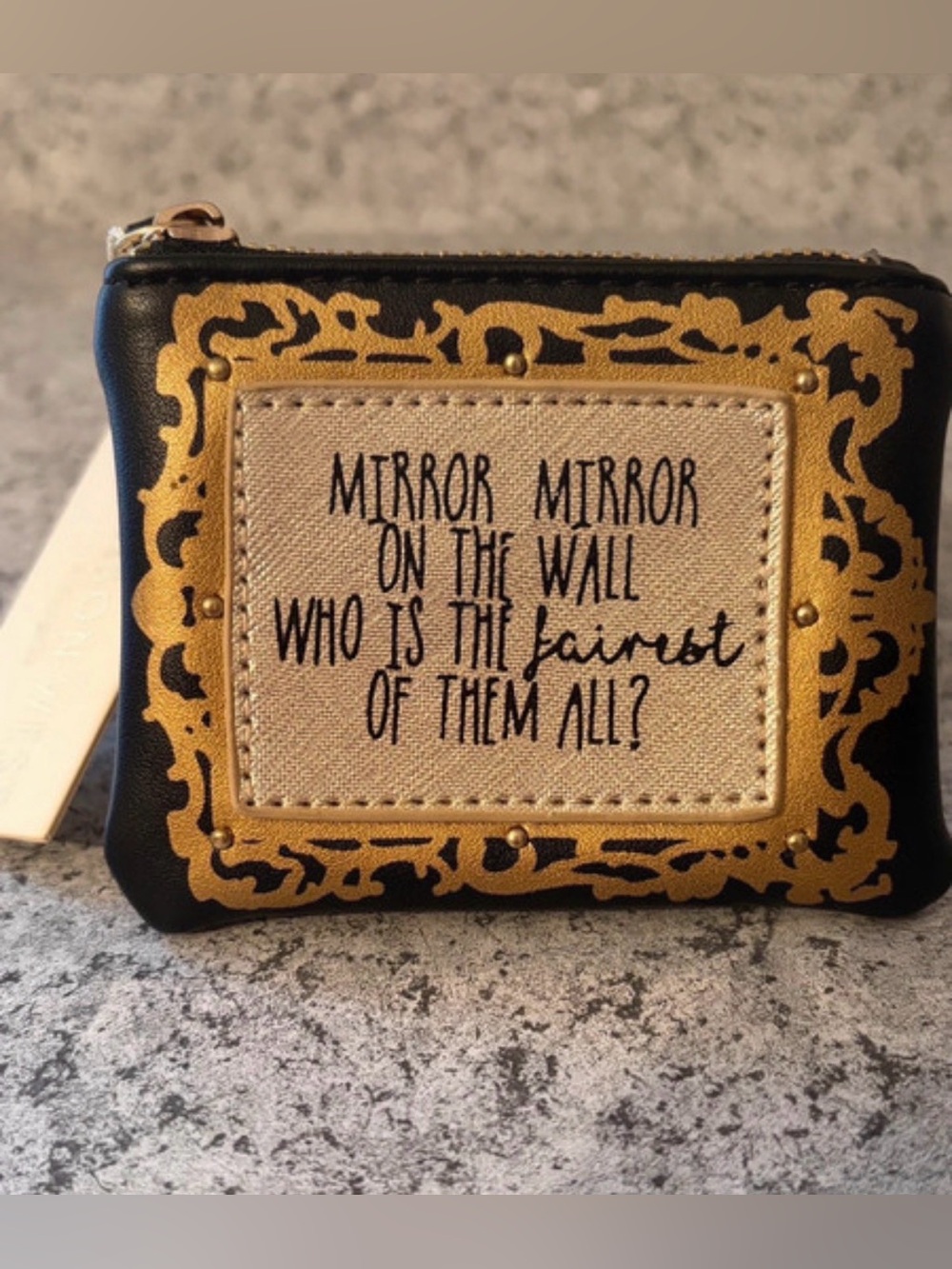 NWT Madison West Mirror Mirror Coin Purse Gold Black Zippered Pouch Wallet